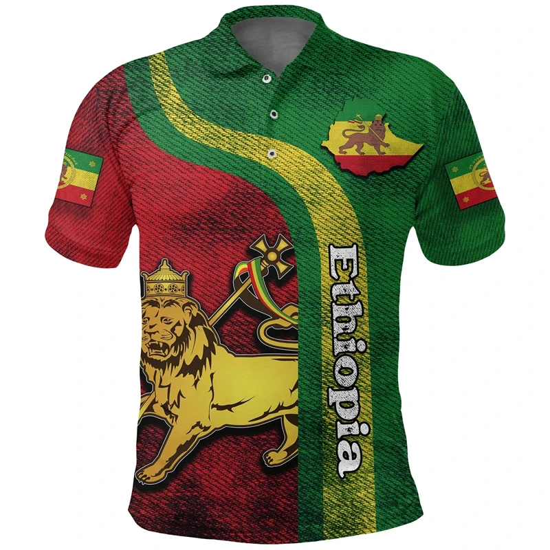 Africa Country Ethiopia Flag Graphic Casual Polo Shirts Daily Oversized Summer Ethiopian National Emblem Tops 3D Print Clothing