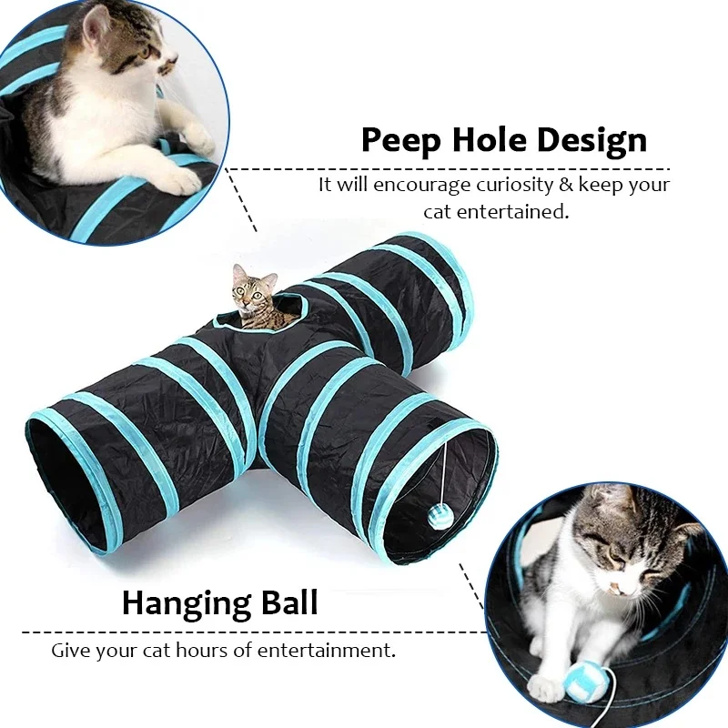 Túnel de gato dobrável com bola, brinquedos pet tubo para cachorro, forma de S, filhote interativo, 5 vias, grande