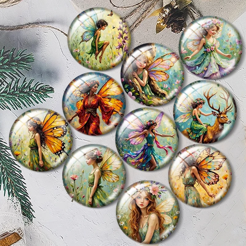 Fantasy Fairies 12/14/16/18/20/25mm glass cabochon  bracelet pendant rings for jewelry demo earrings back Making findings