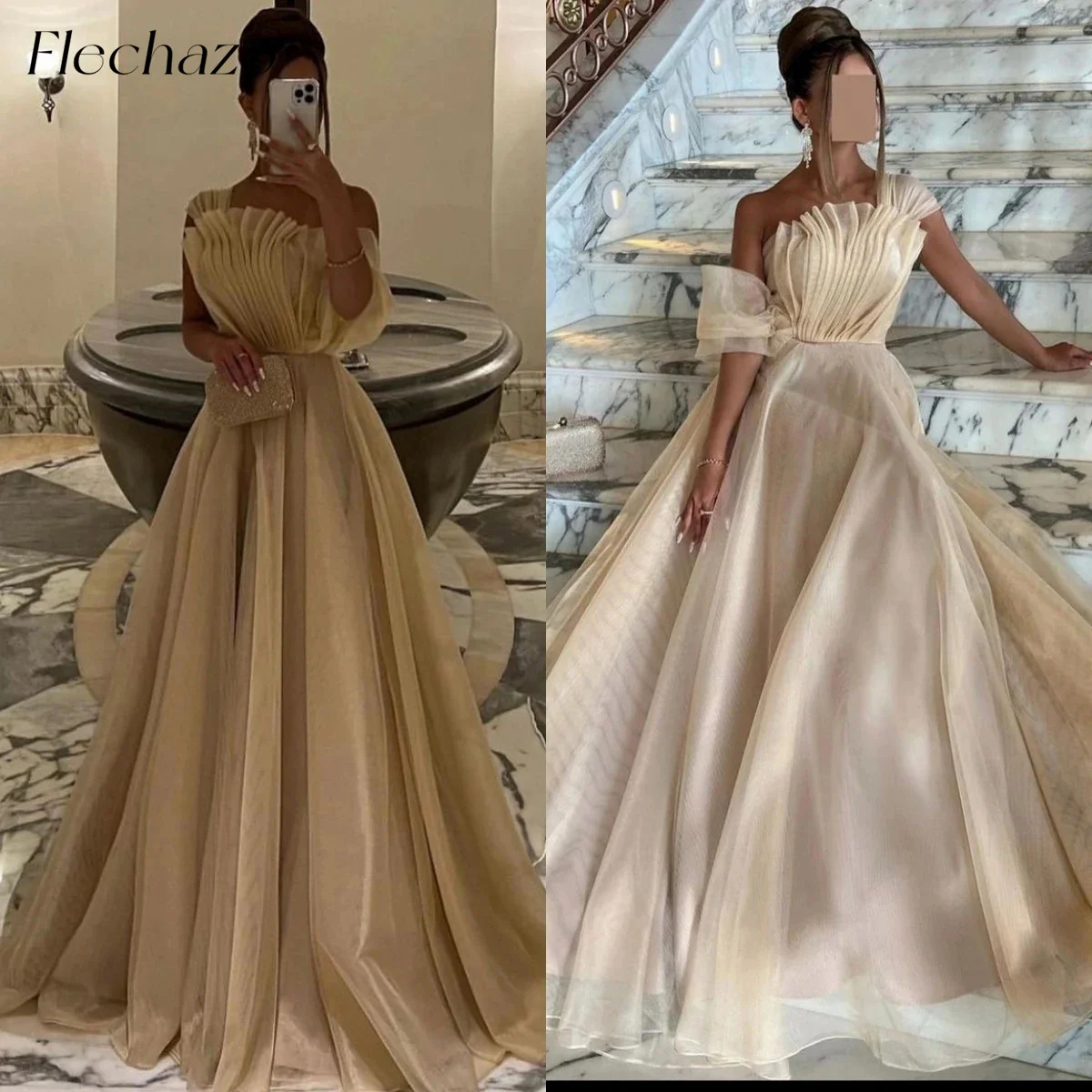 

Flechazo Organza Prom Dresses Elegant Off-the-shoulder A Line Ball gown Celebrity Occasion Gown For Women 2024 robes de soirée