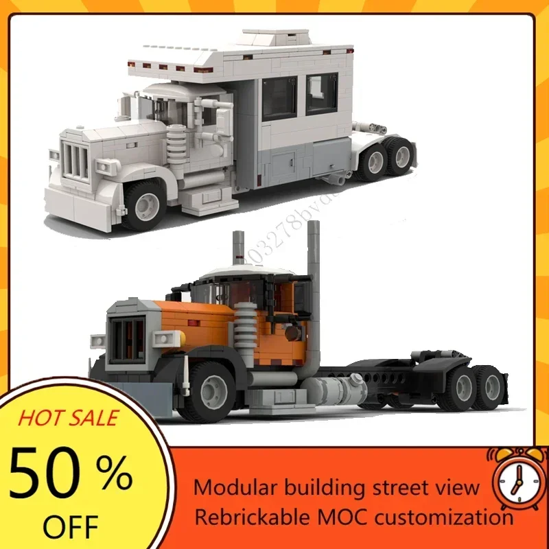 MOC City Peterbilt Day Cab Toterhome topper, bloques de construcción de modelos, ladrillos tecnológicos, ensamblaje creativo, juguete, regalos de Navidad