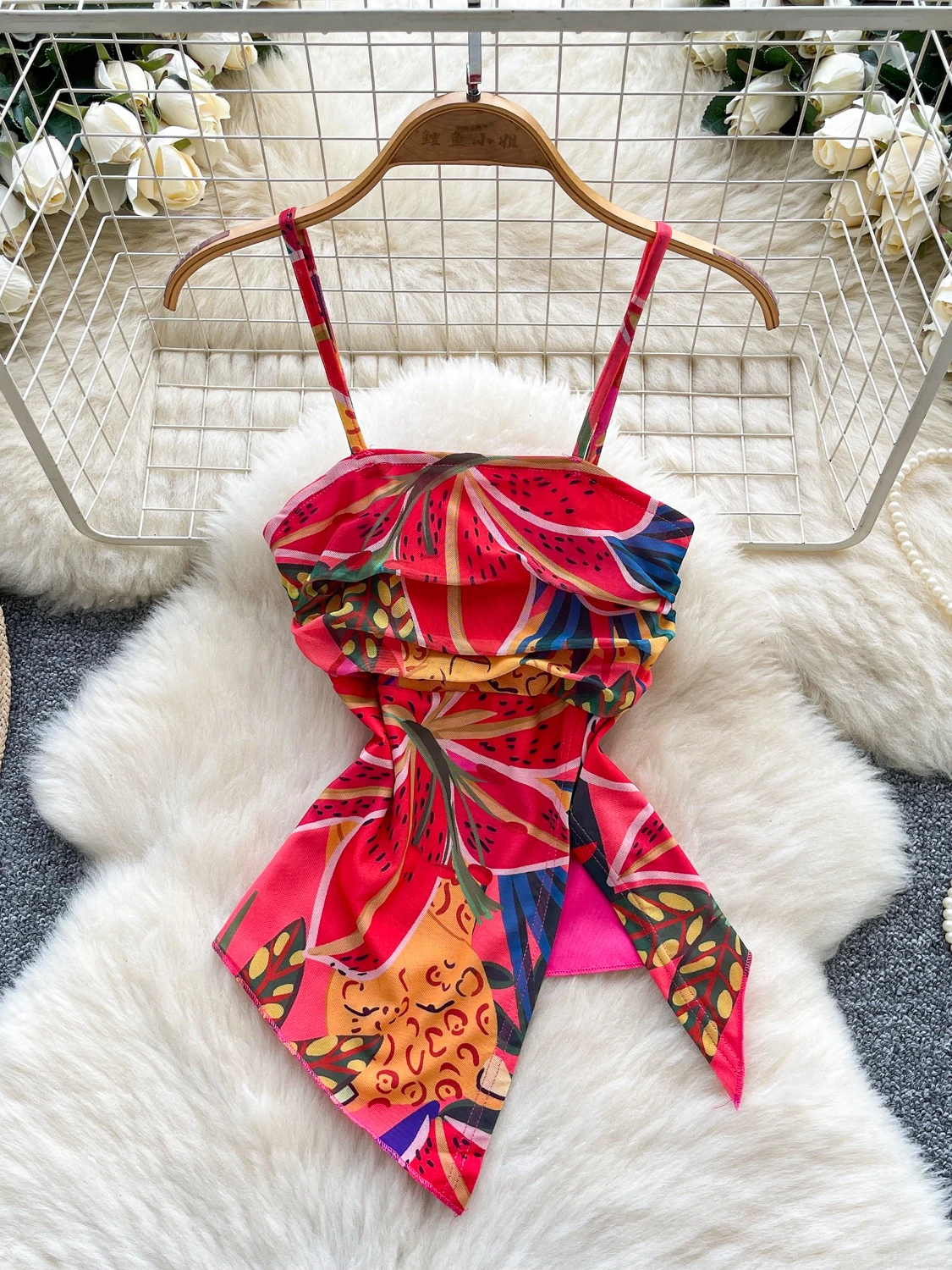 Dopne Hot Girl Stampa Crop Top Donna Slim Fit Asimmetrico Chic Bellissimo Puro Desiderio Gilet alla moda Estate Faion Donna...