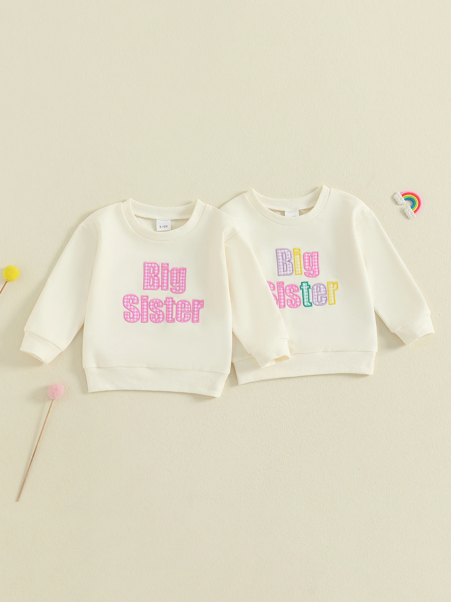 

Infant Girls Stylish Pullover Sweatshirt with Trendy Embroidered Letters Long Sleeves and Crew Neck Design for Toddlers