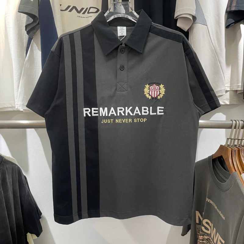 

Летняя американская футболка в стиле High Street с вышитыми буквами, пэчворком и цветовыми блоками, винтажная, свободного кроя, в стиле хип-хоп, с коротким рукавом.