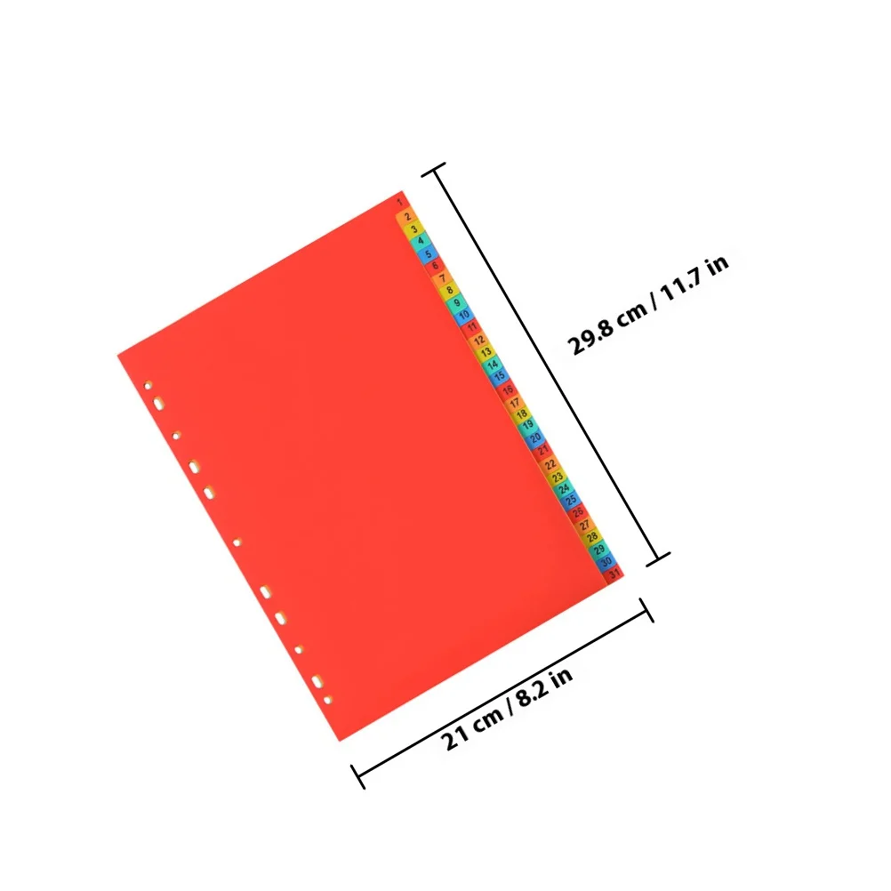 2Sets A4 11 Hole Index Dividers 31 Tabs Plastic Colorful File Organizers Binder Accessories for Office Home Use