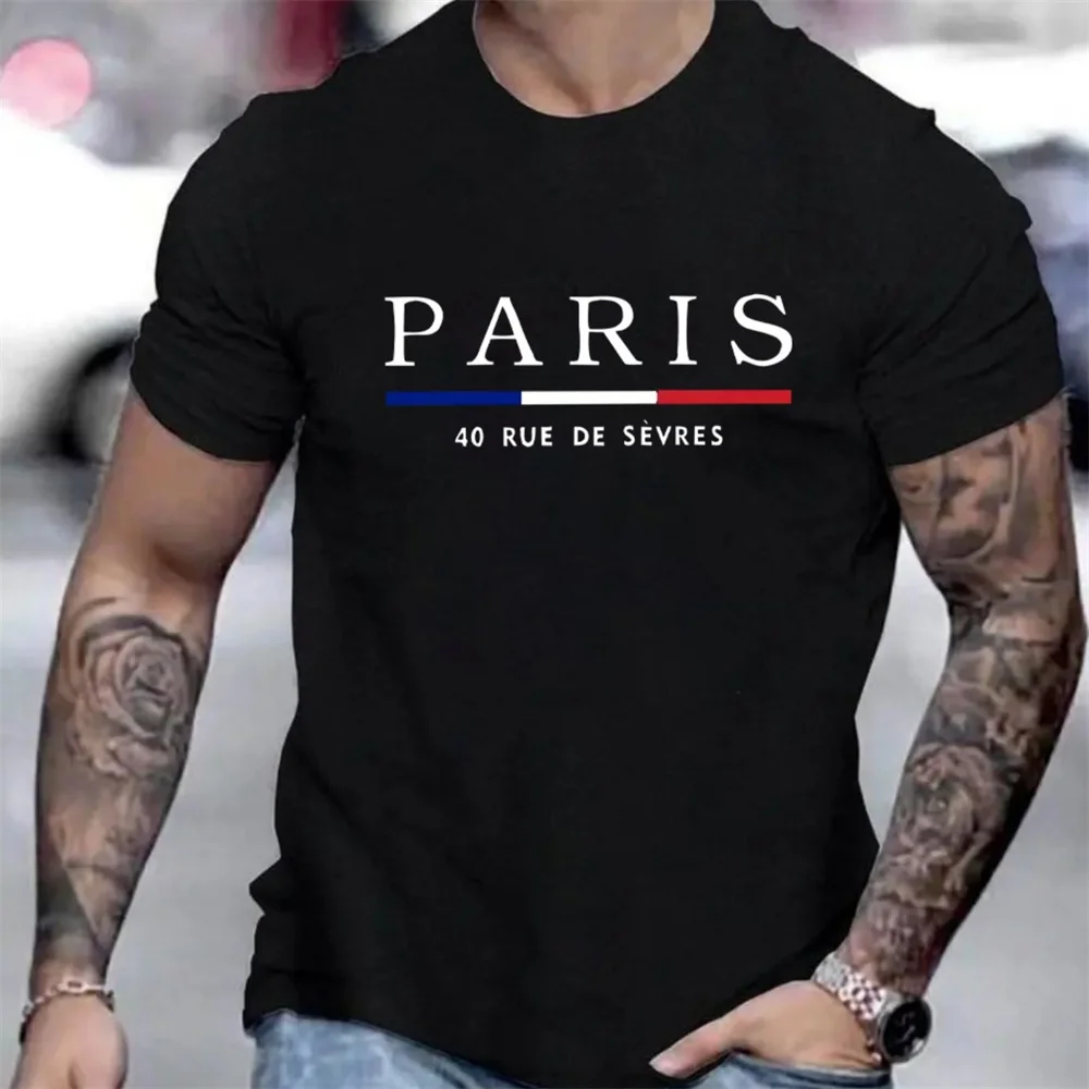 Paris Letter Print Men's T-Shirt Fashion Street Short Sleeved T Shirt For Men Casual Summer Top Breakable Loose Men Clothing