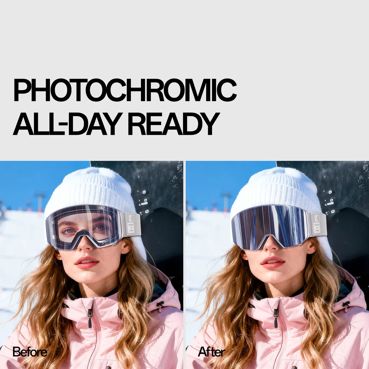 KAPVOE Flip‑Up Ski Goggles Anti‑Fog Photochromic Men Youth Snow Goggles Winter Outdoor Sports for Skating Snowmobile Snowboard