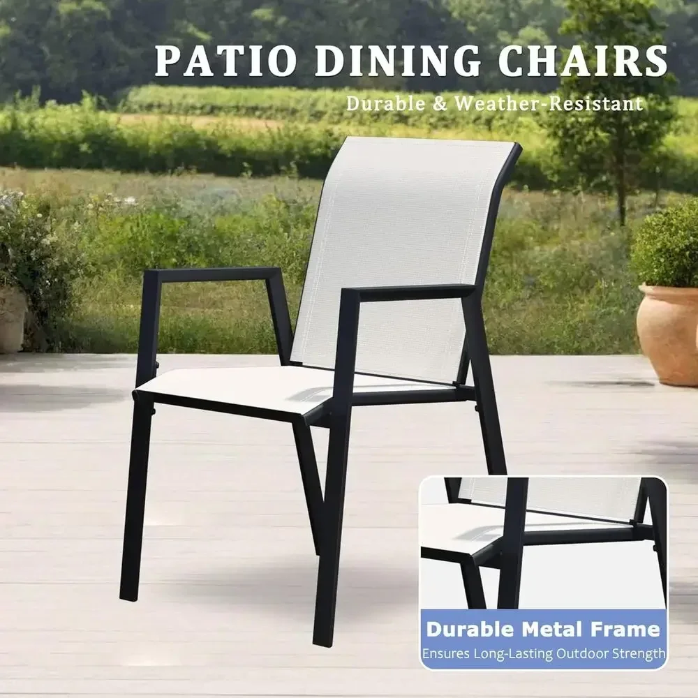Stackable Outdoor Dining Chairs Set of 4 with Metal Frame and Breathable Textilene Fabric, All-Weather Patio Furniture for Garde