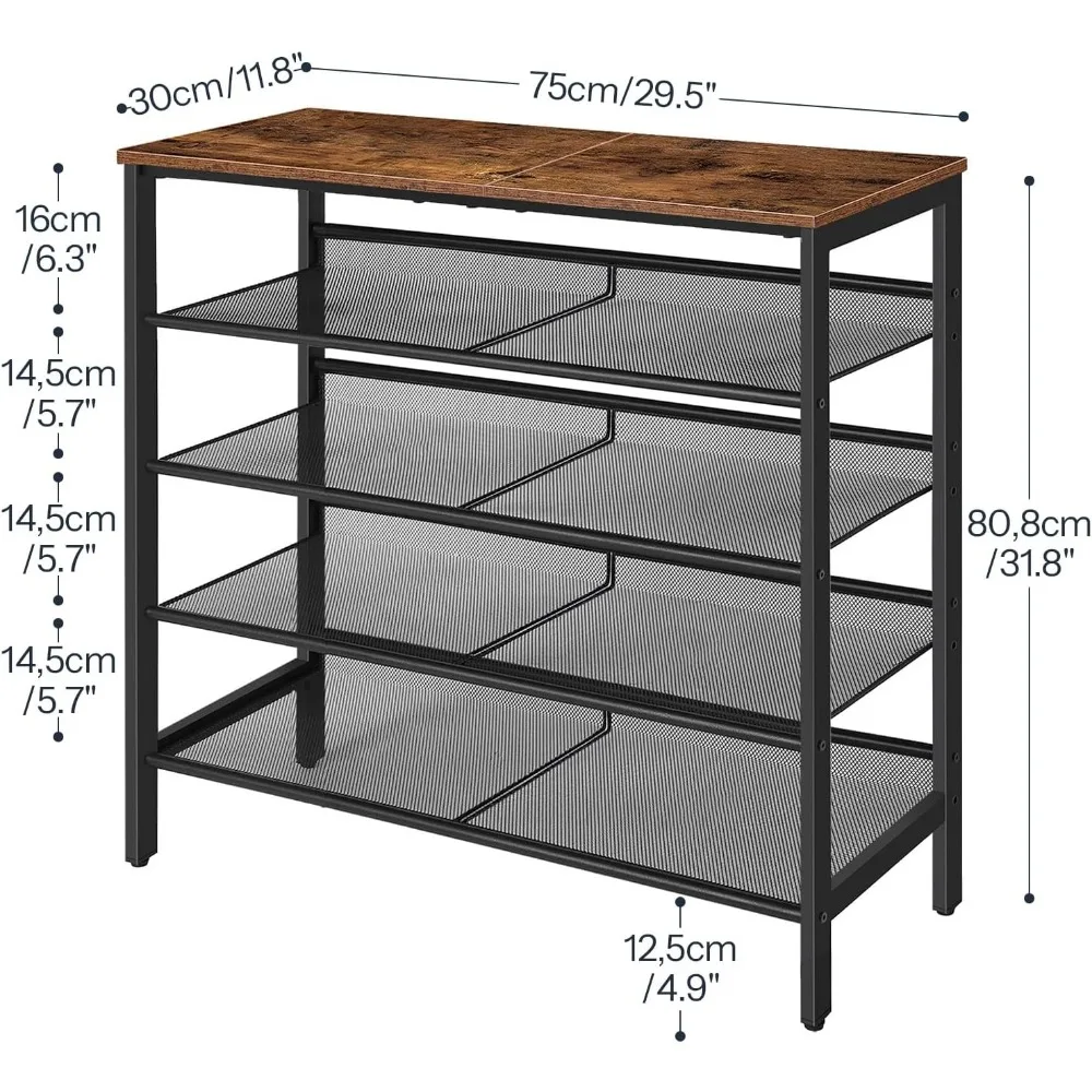 Shoe Rack for Entryway, 5-Tier Shoe Organizer with Adjustable Mesh Shelves, 16-20 Pairs of Shoes, Spacious Floor Mount, Metal,