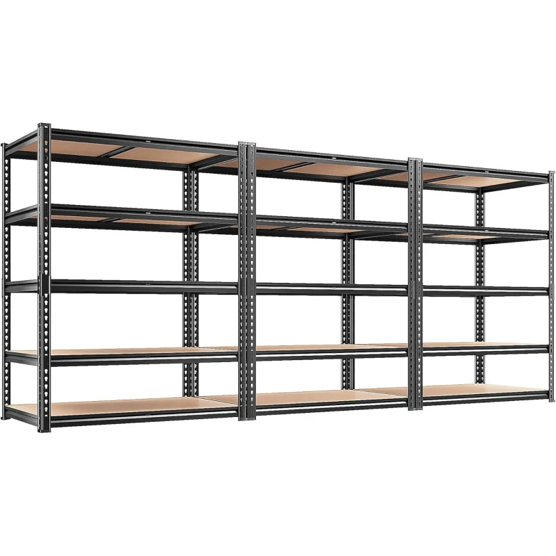 

5 Tier Adjustable Heavy Duty Metal Garage Shelving, 72H Storage Shelves Rack Basement Pantry Kitchen, Black 3 Pack