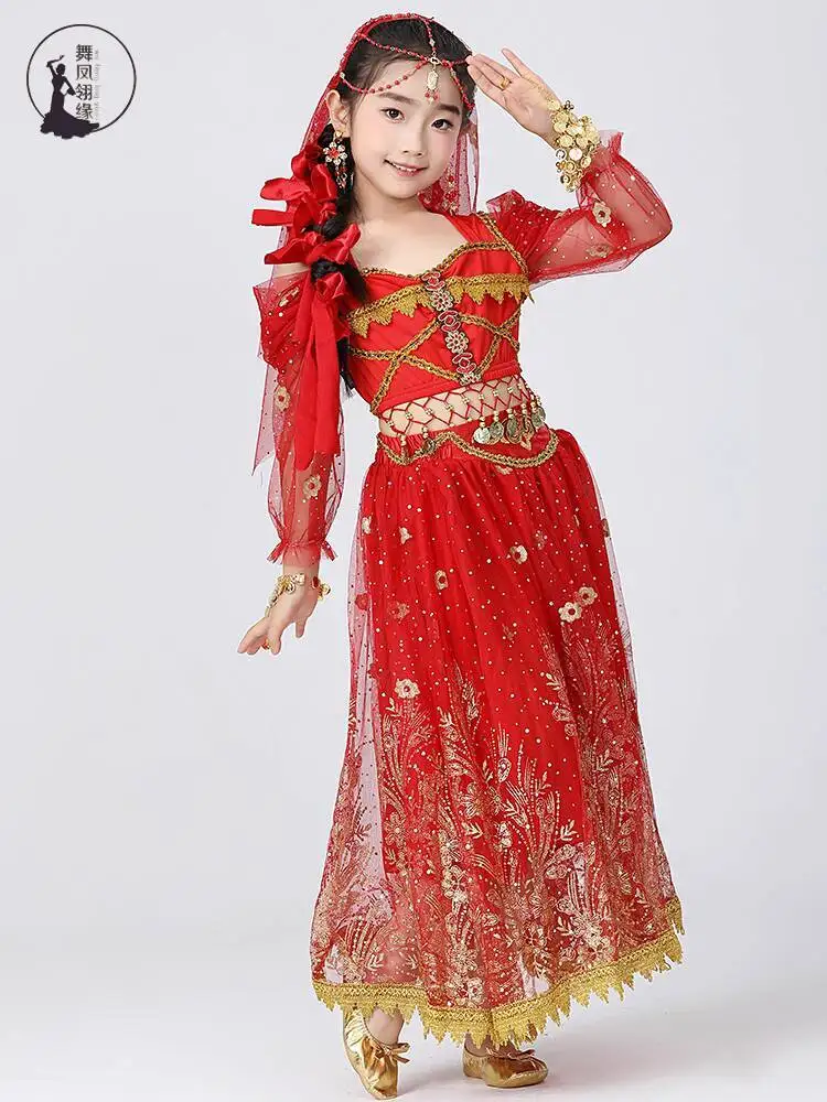 Nuevo traje de actuación infantil danza india princesa jazmín traje de manga larga danza étnica ropa de estilo exótico