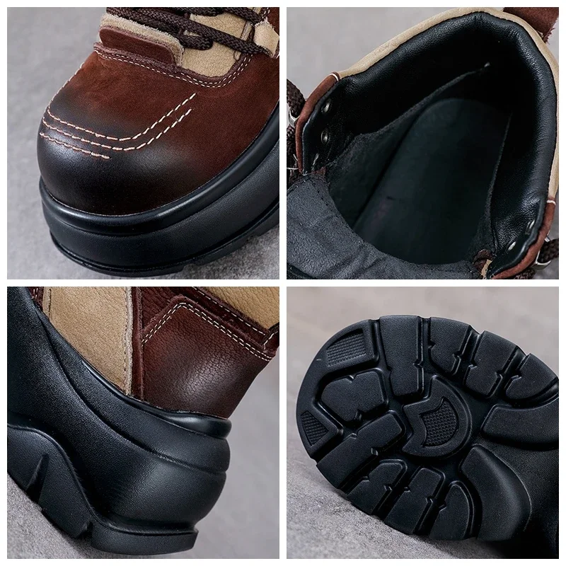 Krasovki 6cm Genuine Leather Wedge Fashion Boots Wide Toe Ankle Booties Ethnic Platform Women Autumn Spring ZIP Motorcycle Shoes image 3