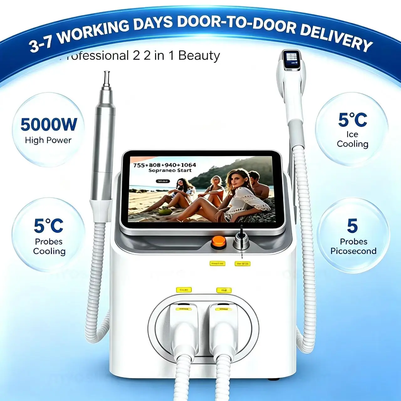 Soprano Diode Laser  Picotech 2 in 1 Hair Removal Machine Depilation Tattoo Removal Ice Titanium Professional Beauty Device