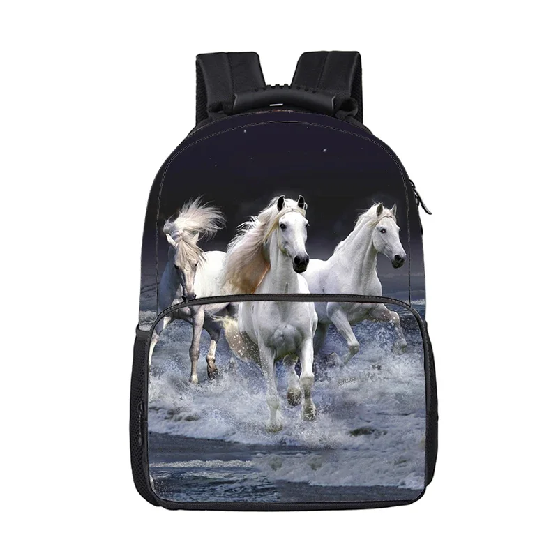 Steed Horse Print Backpack Boys Girls School Bag Large-Capacity Compartment Computer Bag Student Bags Storage Bag