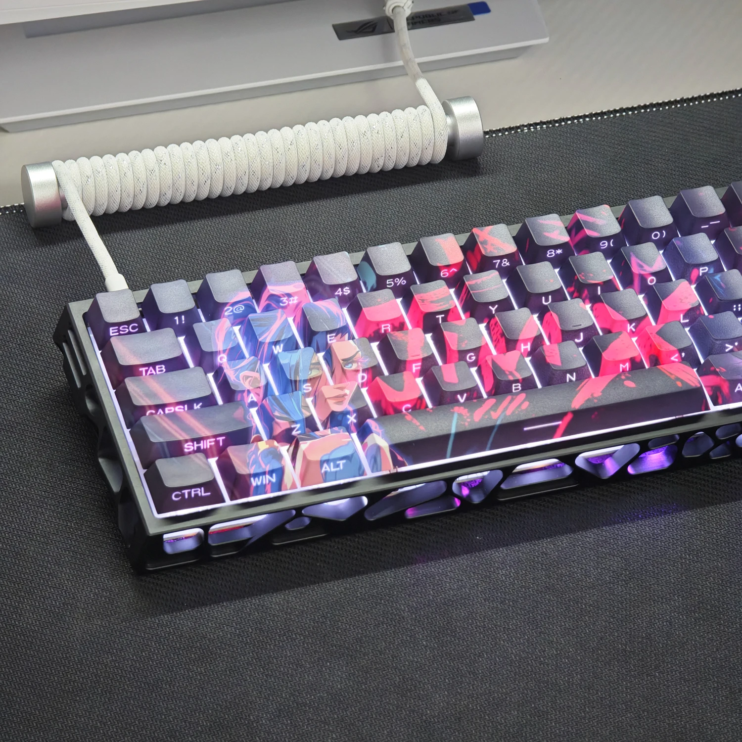 74 Keys Jinx Powder Keycaps Chreey Height PBT Engraving 2d Animation Game Custom Key Caps for Mechanical Keyboards Wooting 60 68