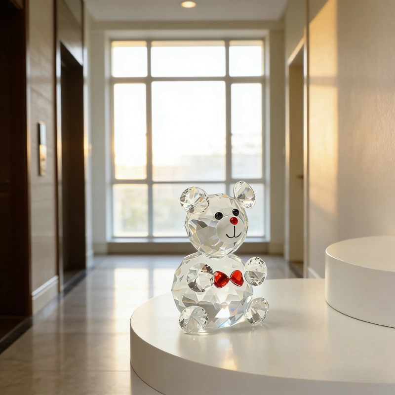 Exquisite Crystal Teddy Bear Statue Cute Little Bear Figurine Home Living Room Decor Birthday Housewarming Holiday Gift