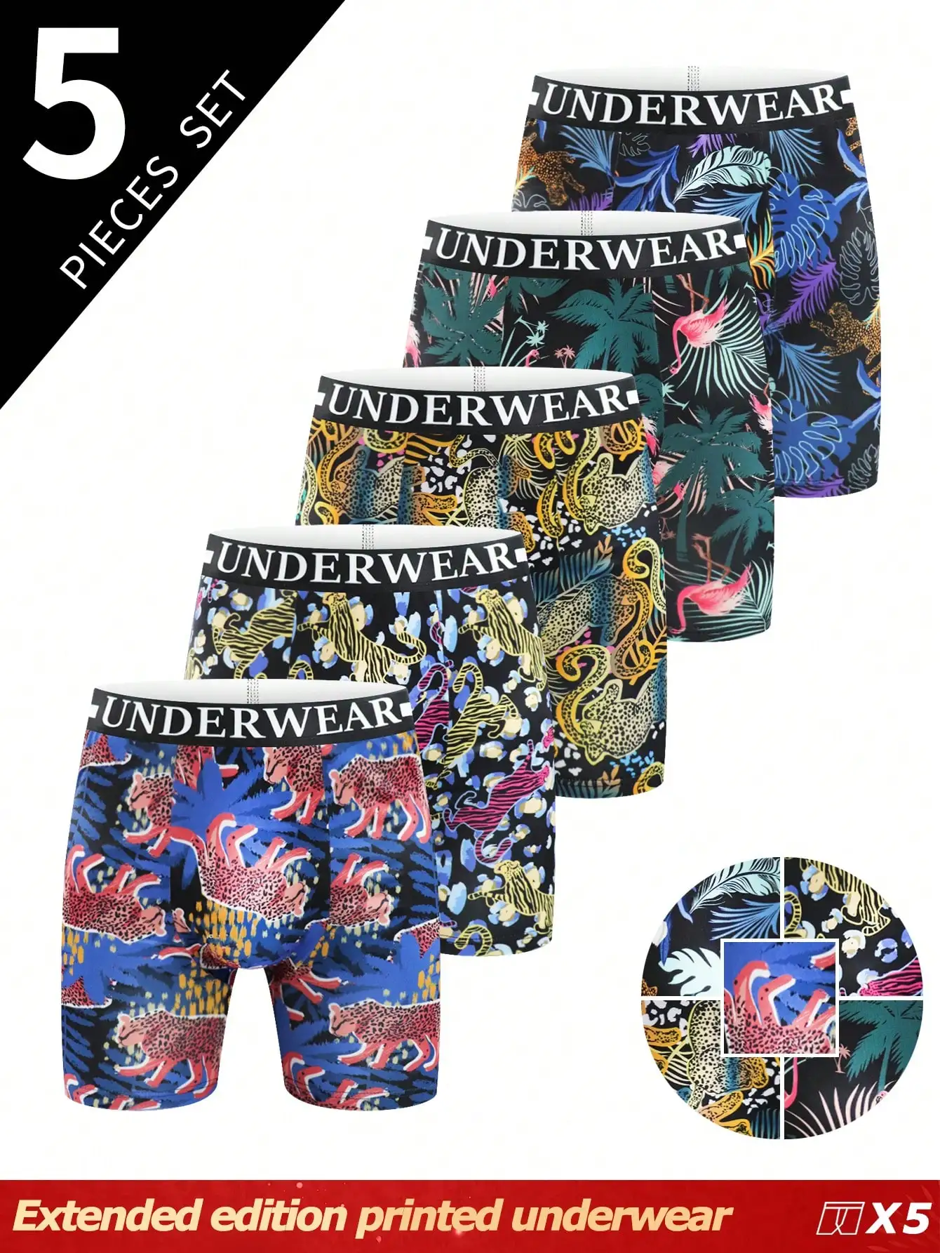 

5 Pieces Mens Printed Boxer Shorts