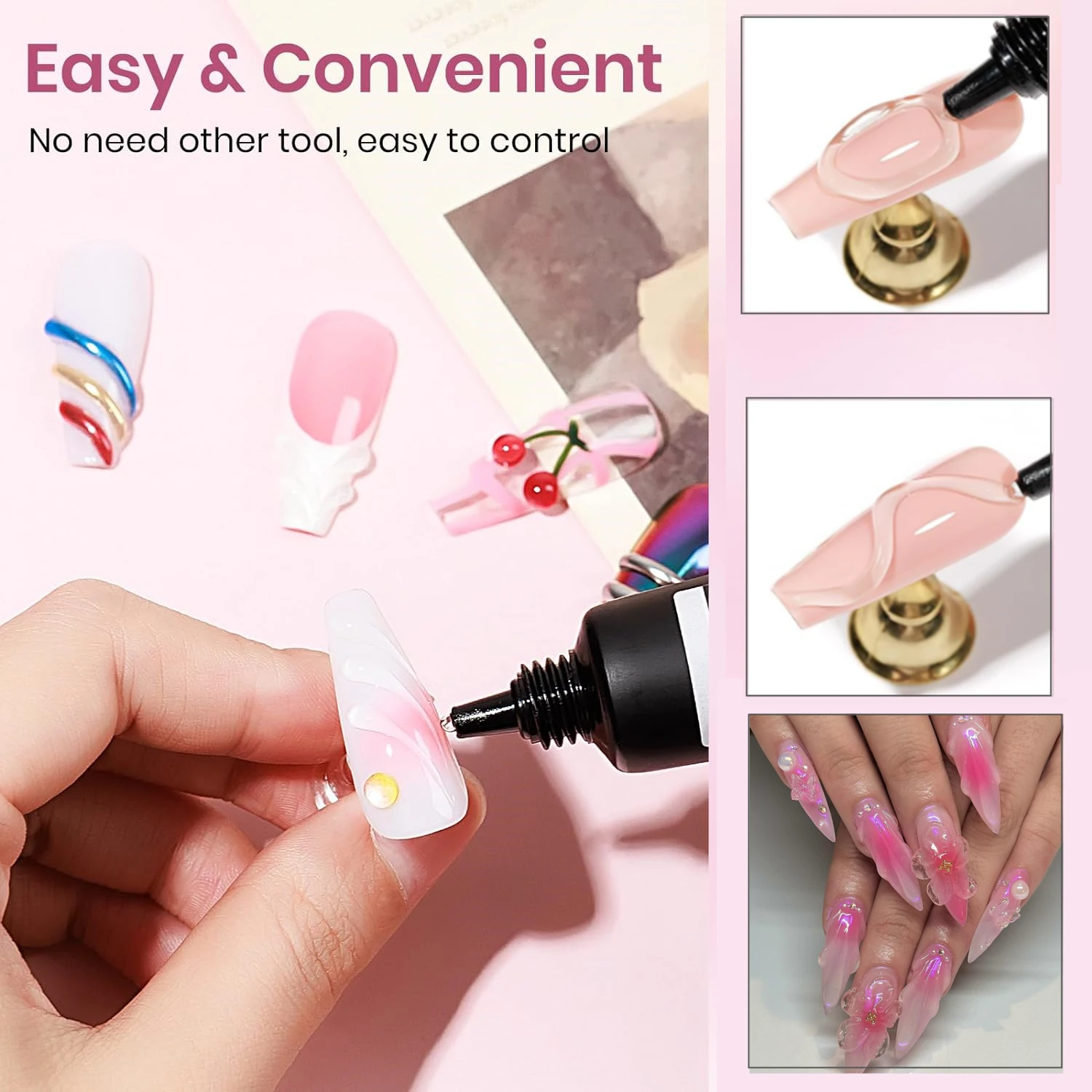 Makartt Nail Rhinestone Glue with 3D Nail Gel Kit, Nail Charm Glue Super Strong Gel Nail Glue for Nail, 3D Sculpting Gel