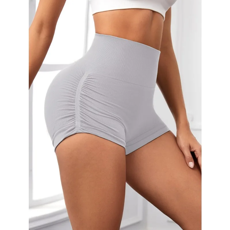 Women Seamless with Wrinkles Shorts Fitness Yoga Shorts High Waist Push Up Butt Gym Sexy High Elastic Trainning Slim Leggings