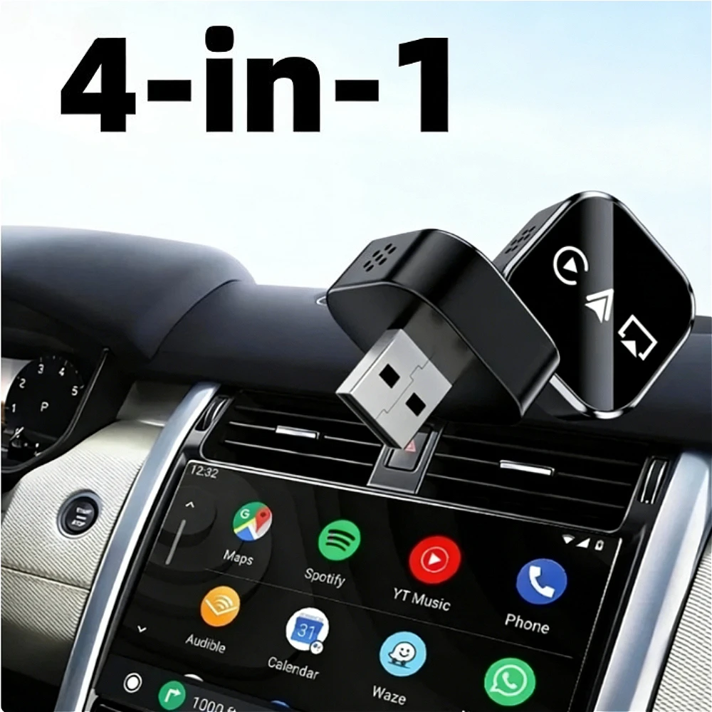 Adattatore Wireless CarPlay 4-in-1 Aggiornato 2026, WiFi Bluetooth Android Auto Airplay USB Plug and Play Mini Box per iPhone