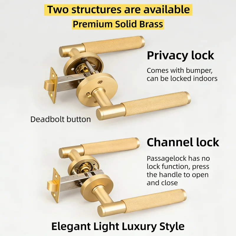 

Solid Brass Gold Knurled Privacy Door Lock Keyless Reversible Bathroom Bedroom Kitchen Door Lock Handle Set Passage Latch