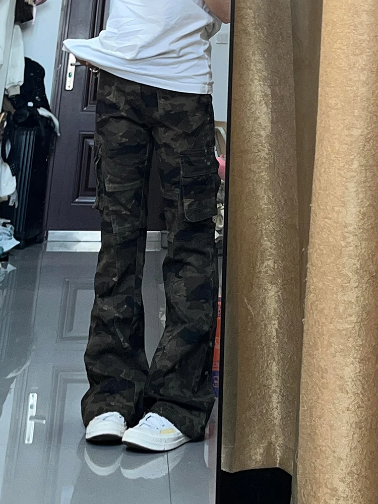 

Облегающие брюки-колокольчики с низкой талией, рабочая одежда, джинсы, женские осенне-зимние прямые зауженные брюки, американский камуфляж