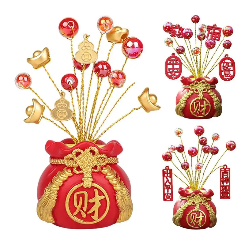 Chinese Good Luck Resin Statue Ornaments Fortune Money Bag Tree Figurine Crafts Home Decoration Automobile Interior Accessories