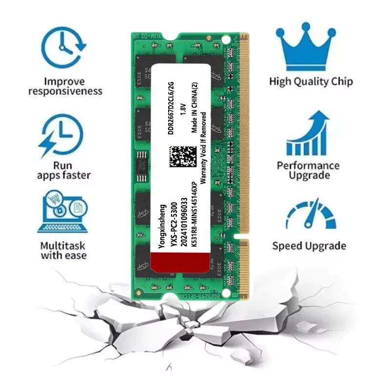 Yongxinsheng 10x2gb PC2-5300S PC2-6400S ddr2 667mhz 800mhz 200pin 1.8v SO-DIMM usado ram memória do portátil chips aleatórios atacado