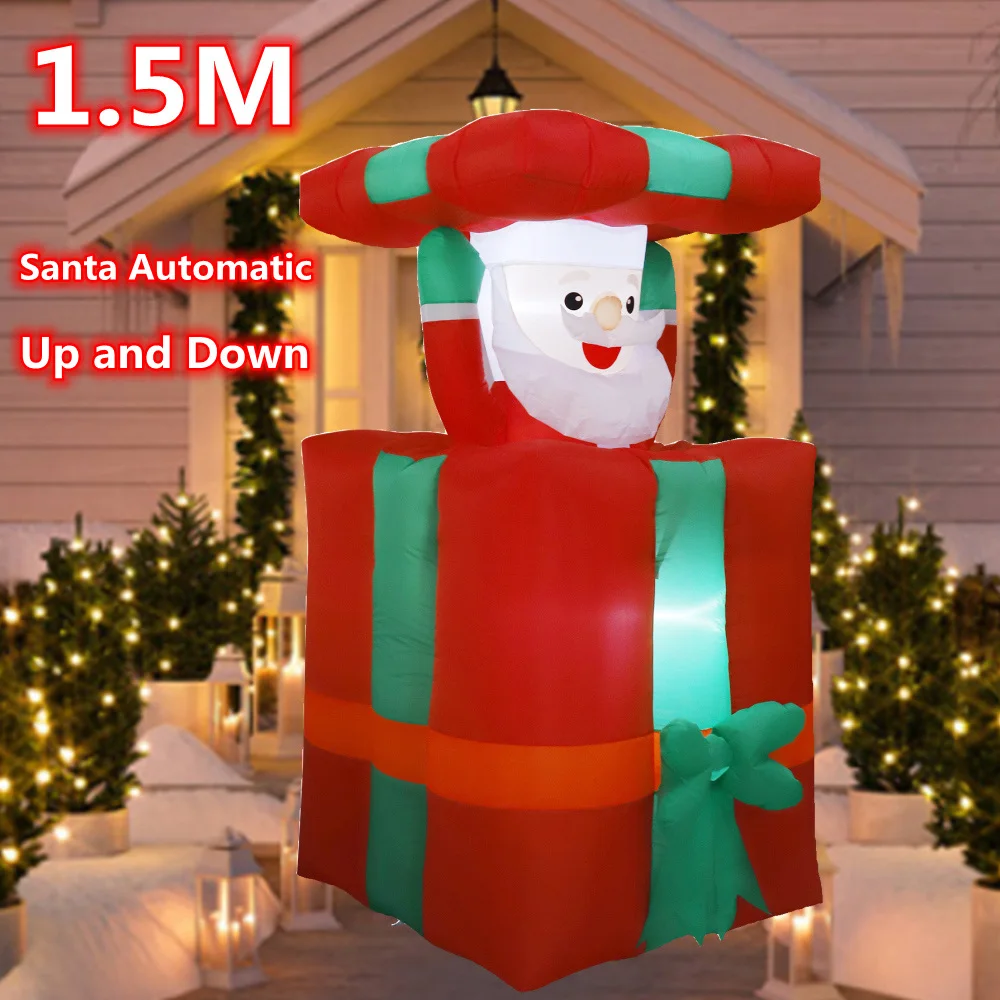 5FT Christmas Inflatable Santa Claus Automatic Up and Down with LED Lights Christmas Decoration for Outdoor Yard Garden Lawn