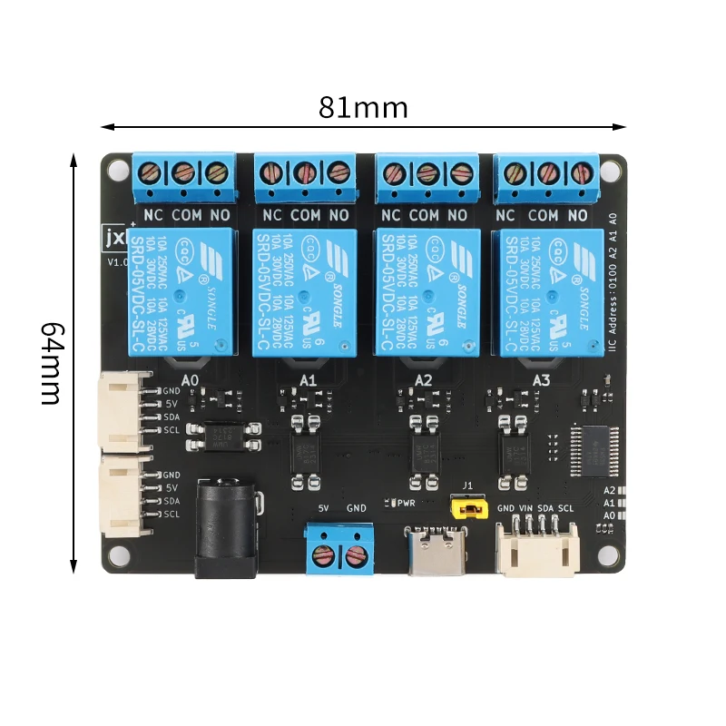 1 2 4 Channel Way Expansion Relay Module 5V Power Supply IIC I2C Communication Optocoupler Isolation XL9535-K1V5