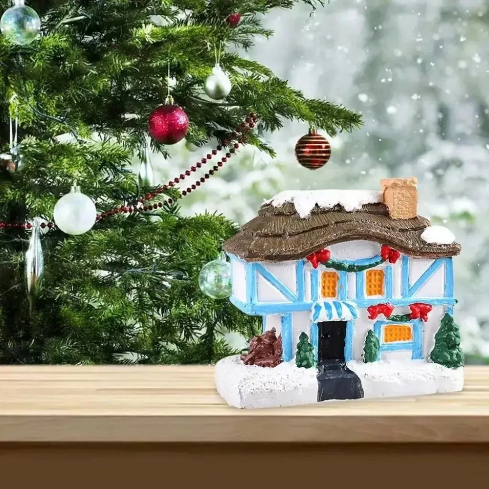 Cute Christmas Glowing Small House Luminous Warm Light Mini House Miniature Elegant Resin House Ornament New Year Decoration