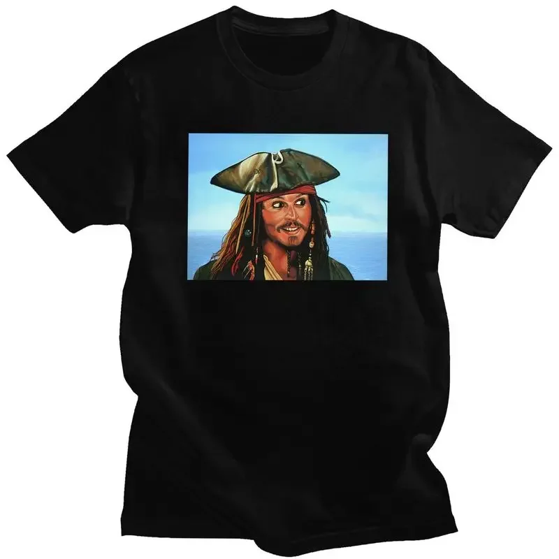 Captain Jack Sparrow T Shirt for Men 100% Cotton Tshirt Awesome Tee Tops Short Sleeved Pirates Of The Caribbean T-shirt Slim Fit