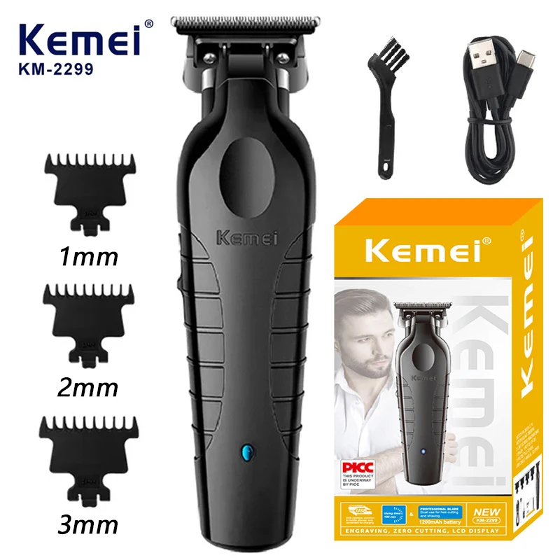 

Kemei 2299 Barber Cordless Hair Trimmer 0mm Zero Gapped Carving Clipper Detailer Professional Electric Finish Cutting Machine