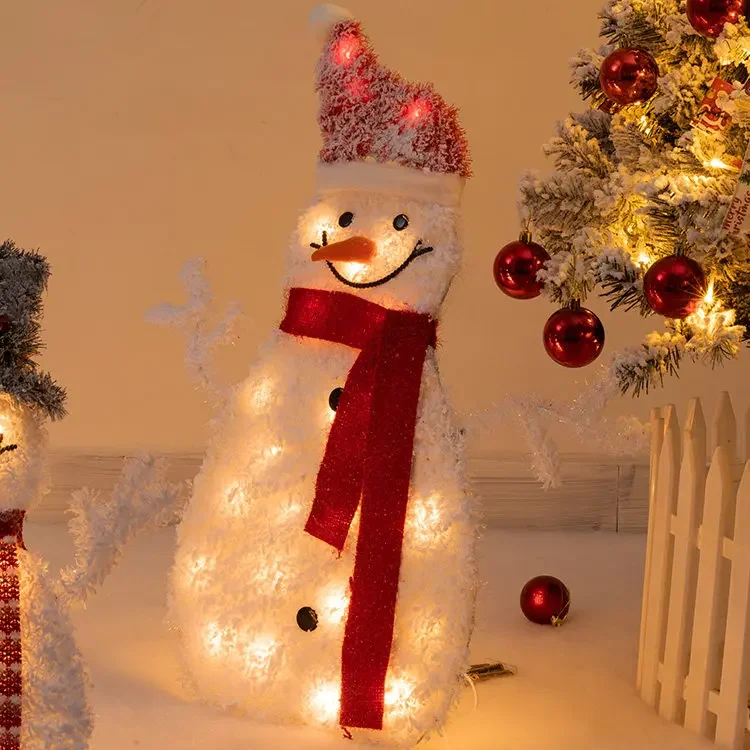 Christmas Luminous Flocking Snowman Ornament Large Scene Decor Supplies For Mall Hotel Window Xmas Tree Layout - view 3