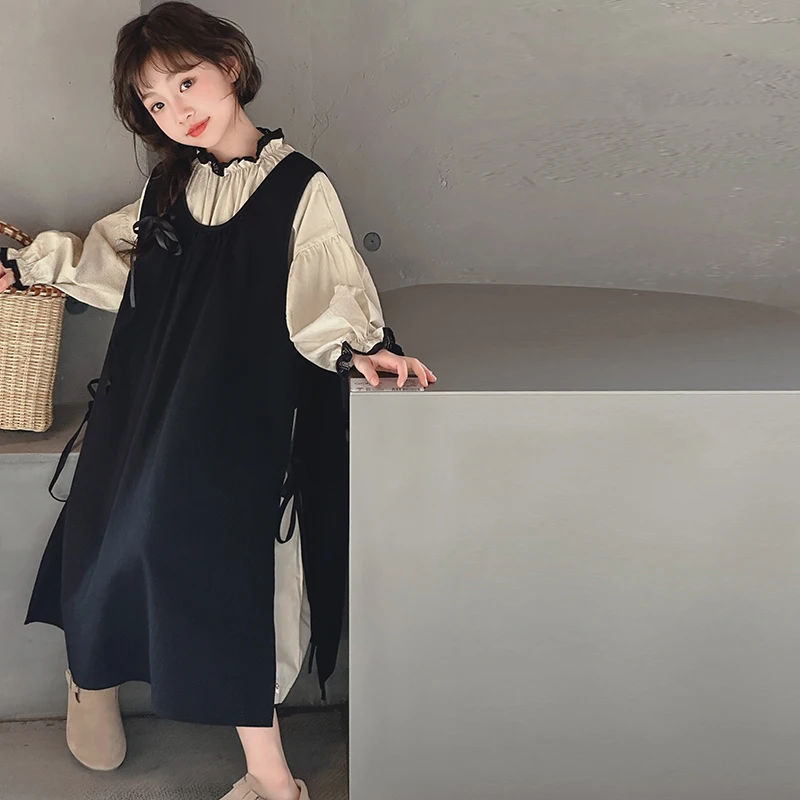 

Children's Fashion Girls' Dress Suit Autumn New Sense Lace edge shirt Dress&sundress Two-piece Suit 2024 Children's Vestidos Set