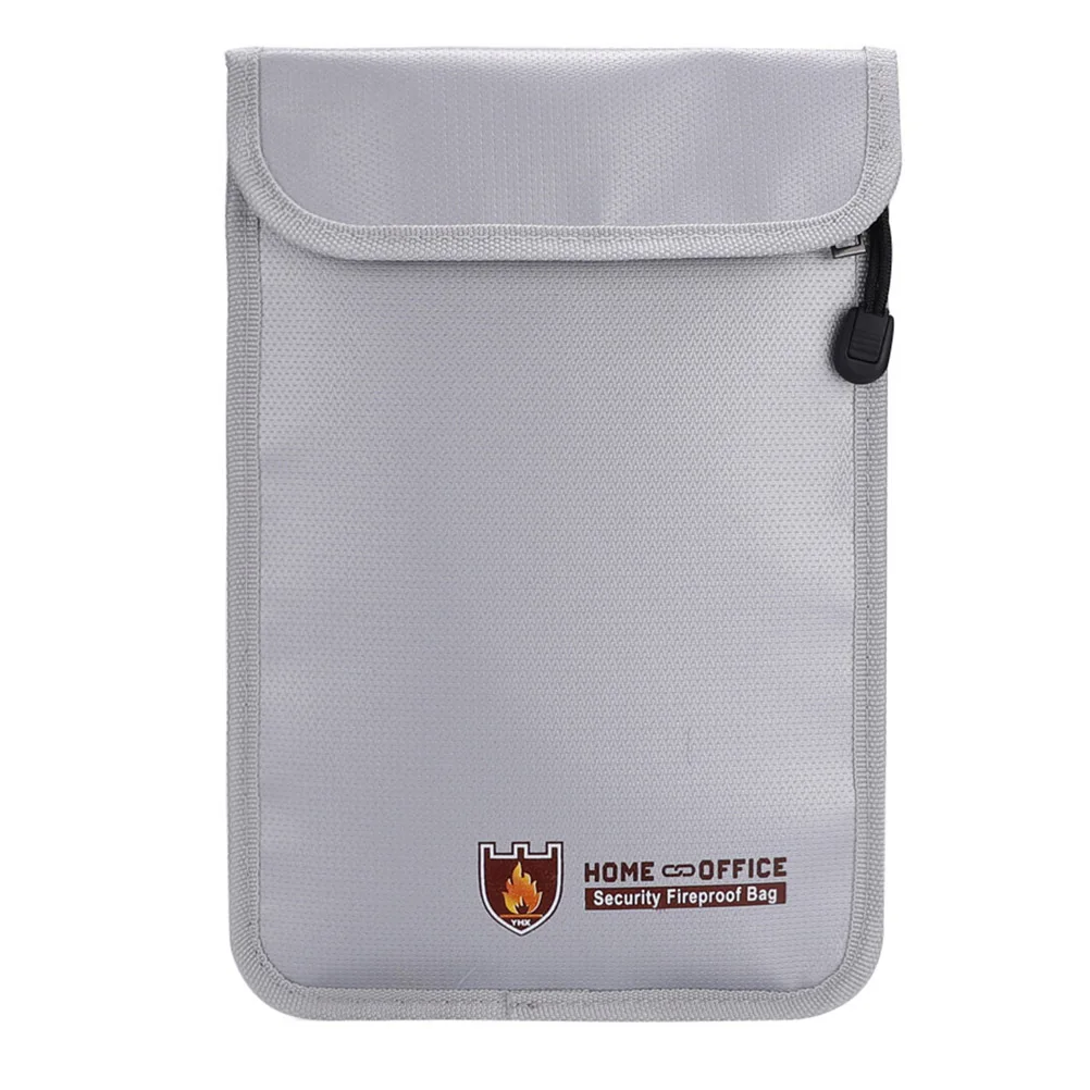 

Documents Bag Fireproof File Storage Holder Double Zipper Silver Portfolio Pouch