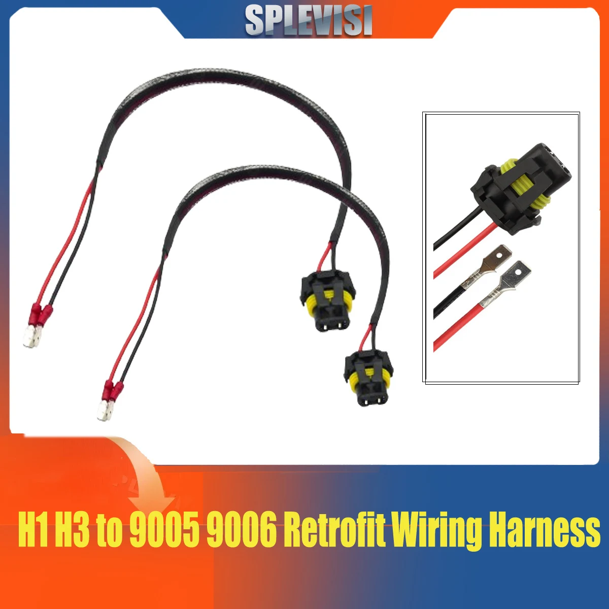 

H1 H3 to 9005 9006 Retrofit Wiring Harness for Light Blub Lamp Connector Socket Adapter 40cm(16inch)
