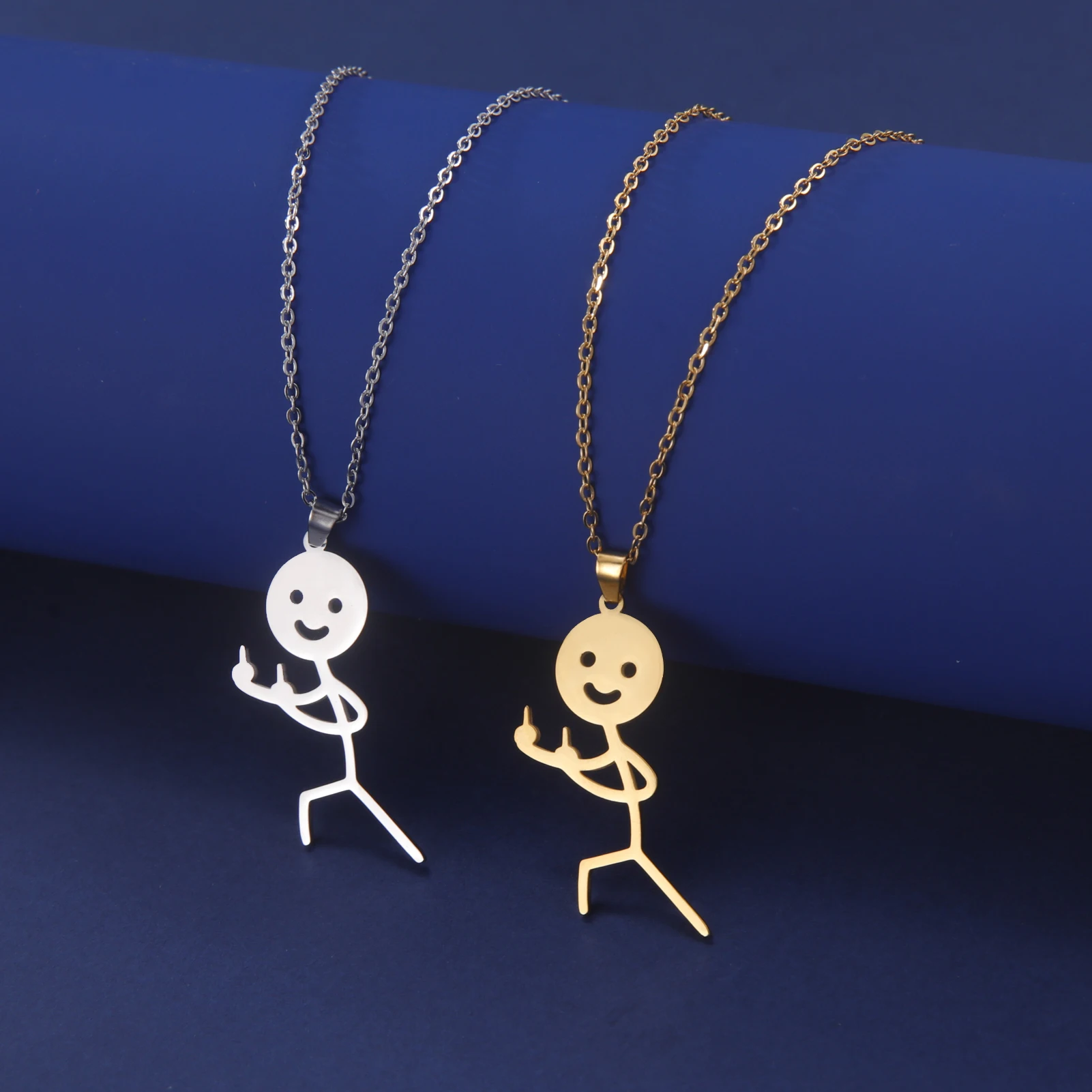 Skyrim Hip Hop Doodle Halskette für Männer Frauen Edelstahl Lange Hals Kette Mode Mittelfinger Stickman Schmuck Neu – Detail 20