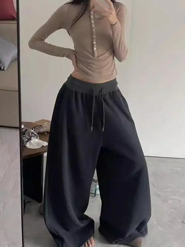 Reine Baumwolle Hohe Taille Breite Bein Casual Jazz Dance Hosen Trendy Frühling Herbst Sle Bequeme Lose Fit Gerade Bein Hosen