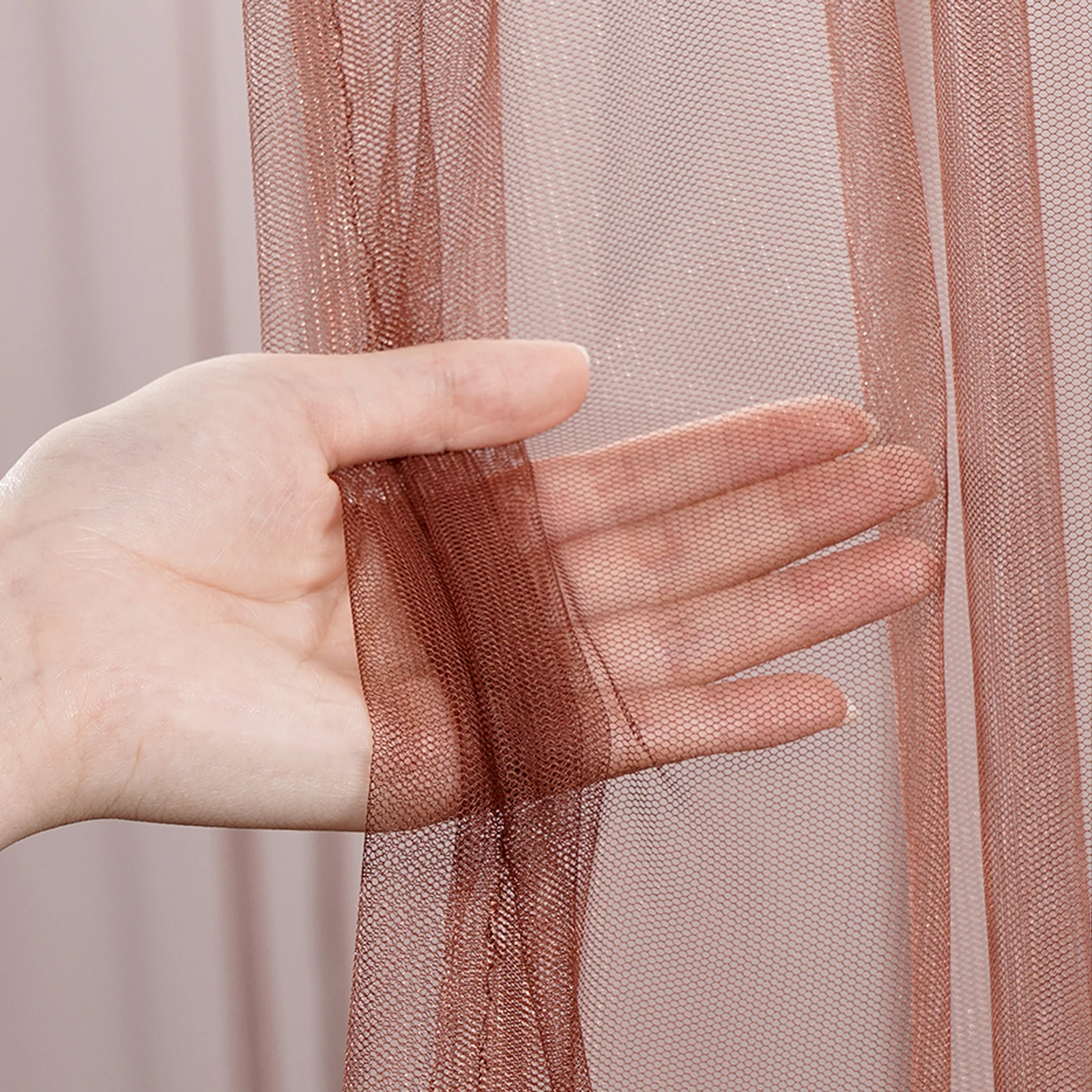 4 Corner Sheer Canopy Bed Curtains Brown Mesh Bed Curtains Canopy All Bed Size Sheer Bed Canopy Curtains for Bedroom Decoration