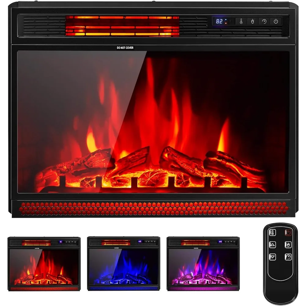

COSTWAY 25-Inch Electric Fireplace Heater, 900/1350Watt Recessed or Freestanding Model with Remote, 3 Flame Options