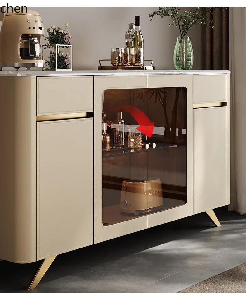 DSA light luxury marble integrated storage cabinet against the wall saddle leather wine cabinet