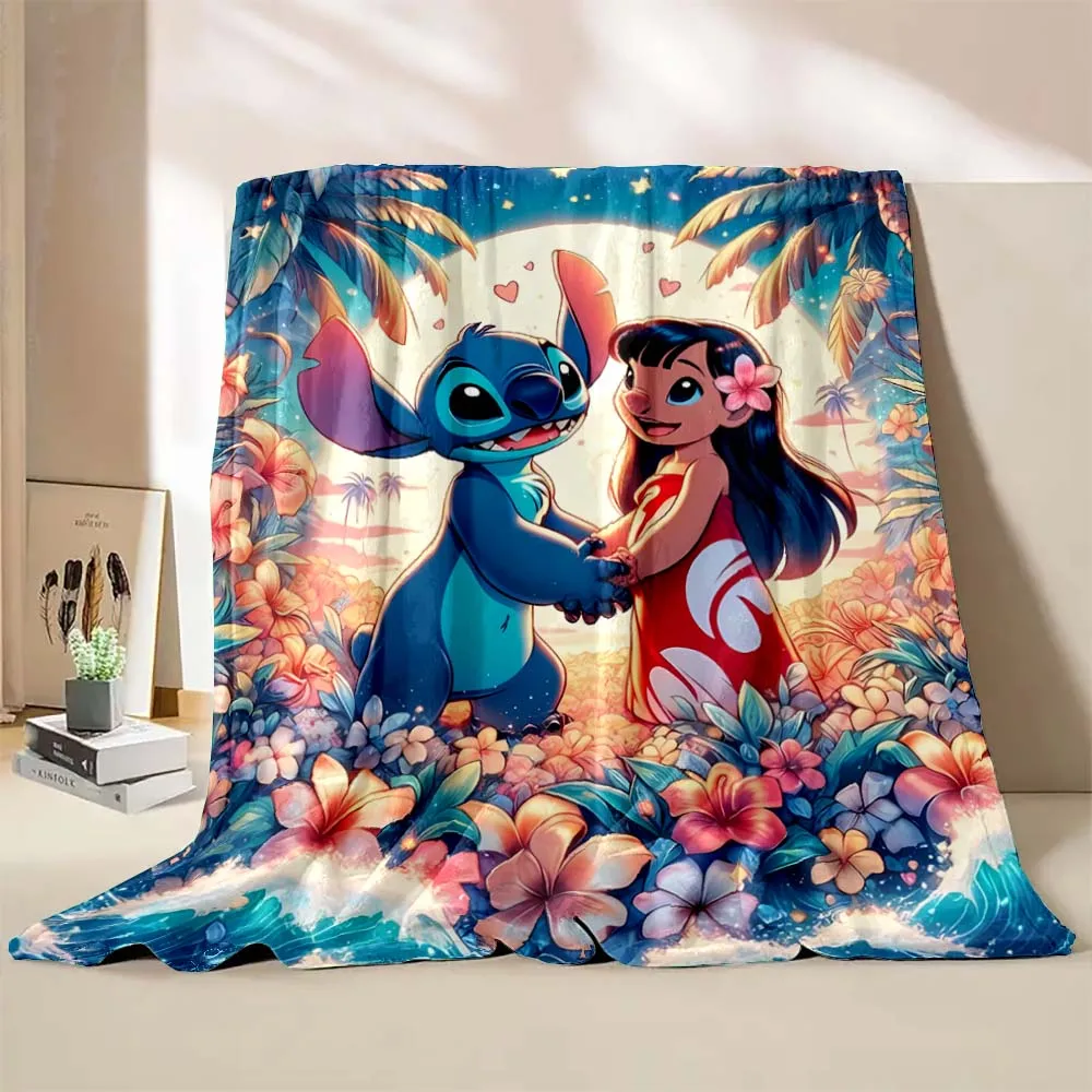 Disney Lilo & Stitch Cartoon Flannel Blankets Anime Soft Fluffy Plush Blanket Sofa Office Quilt Throw Picnic Beach Towel Dumbo