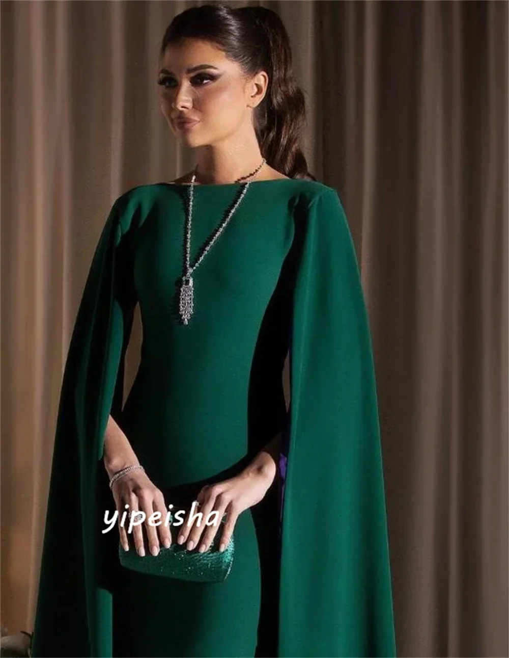 Customized Evening Saudi Arabia Jersey Feather Party A-line O-Neck Bespoke Occasion Gown Midi Dresses Retro Fashion Elegant Exqu