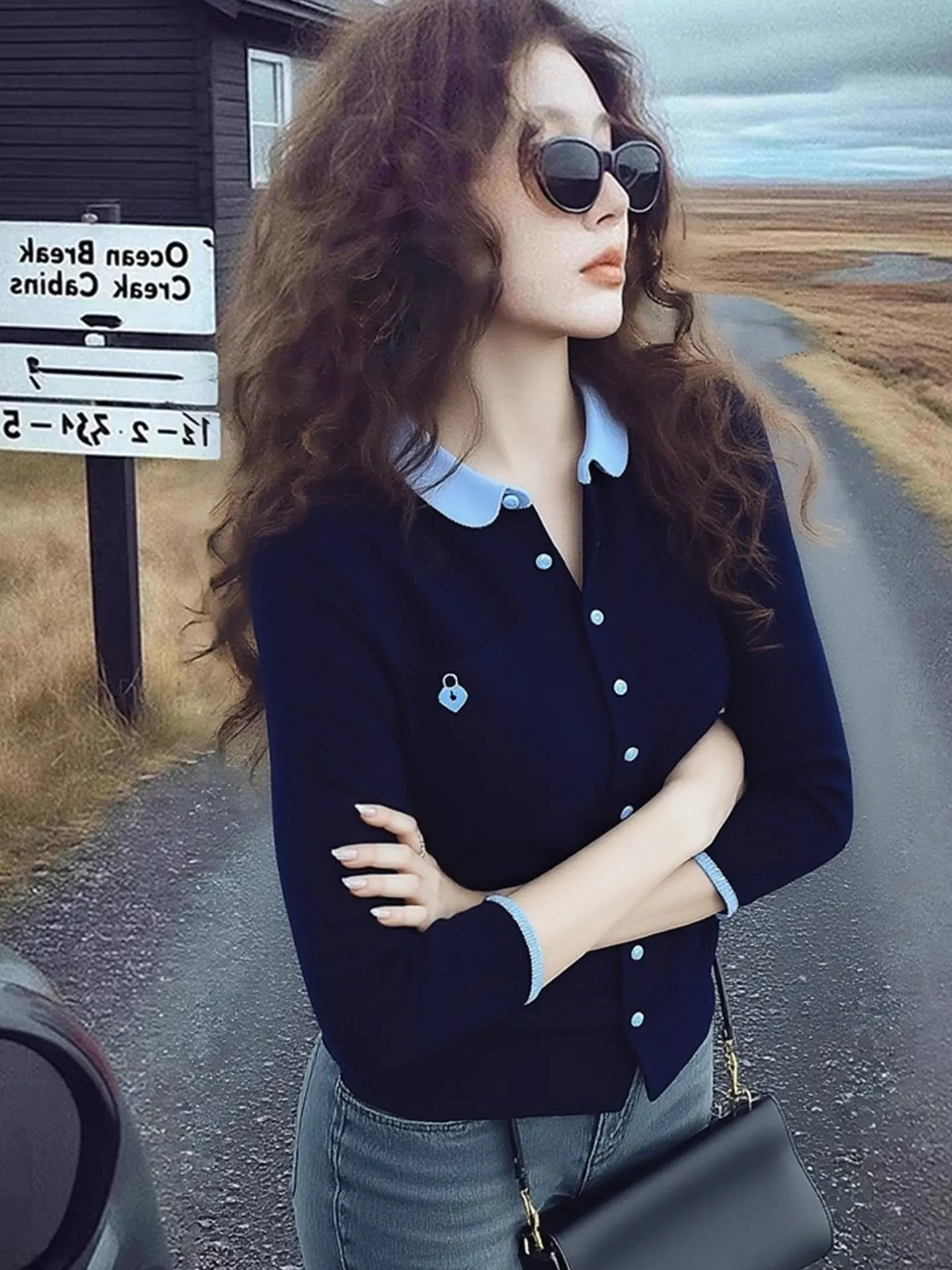 

Женский вязаный кардиган с длинными рукавами, разноцветный, универсальный, модный, зимний 2025, для повседневной носки