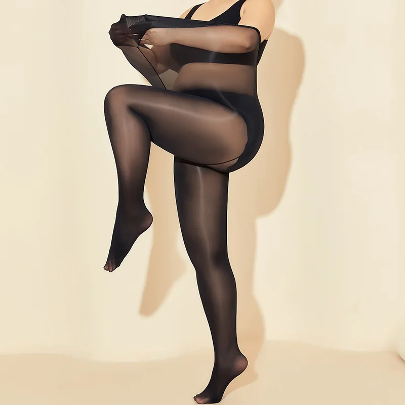 

Plus Size Black Glossy Stockings - High-Waisted Tummy Control Thin Seamless Pantyhose for Women Sexy Lingerie To Catch