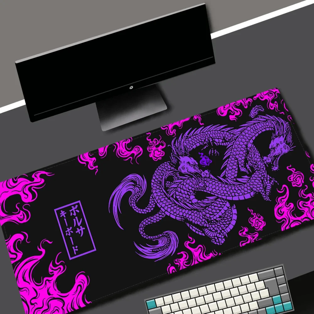 Oriental Dragon Pattern XL Mouse Pad, Japanese Red Dragon Cloud Art Non Slip Rubber Desk Keyboard Mat for Gaming Home Desktop