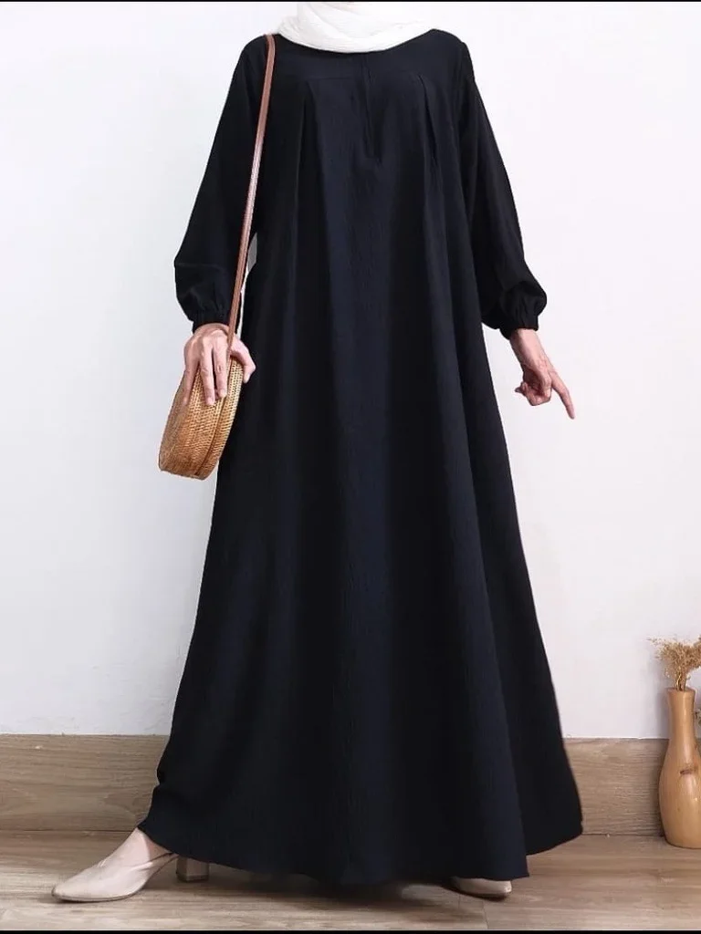 Abaya monocromática muçulmana para mulher, Kaftan elegante, manga comprida, zíper, festa islâmica, Abayas, Robe de Dubai, Eid, 2023