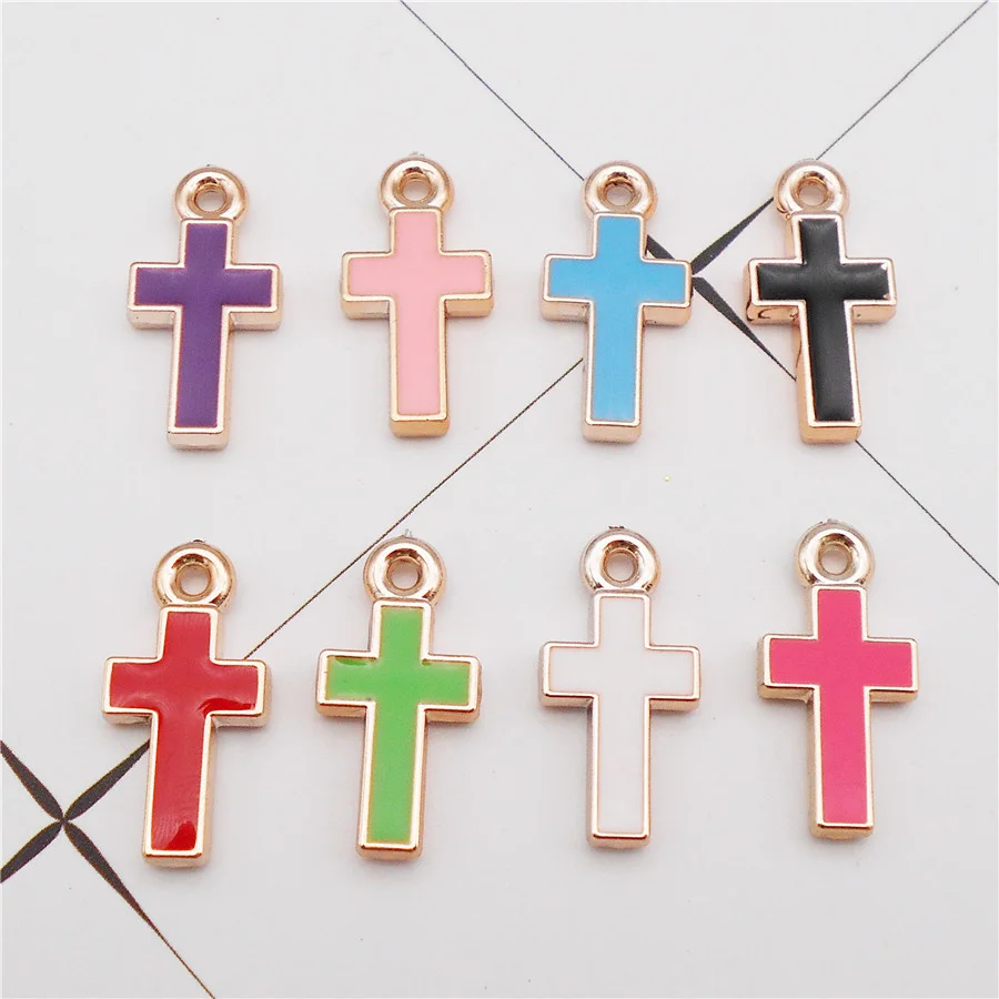 Julie Wang 16PCS Plastic Crucifix Cross Charms Multicolor Pendants Necklace Bracelet Earrings Jewelry Making Accessory