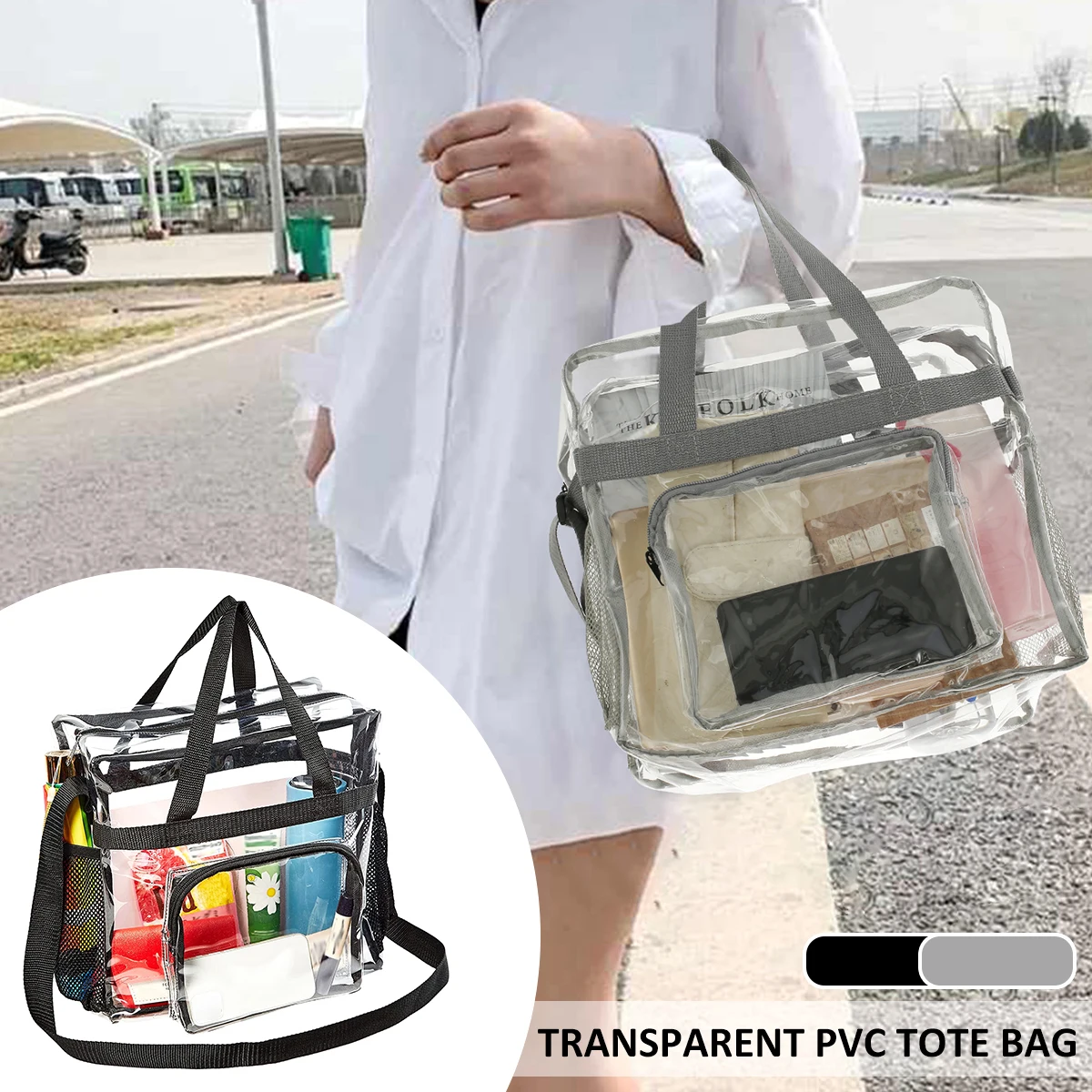 

Clear Bag Stadium Approved 30x15x30 Clear Tote Bag with Removable Strap Clear Lunch Bag for Work Sports Festival